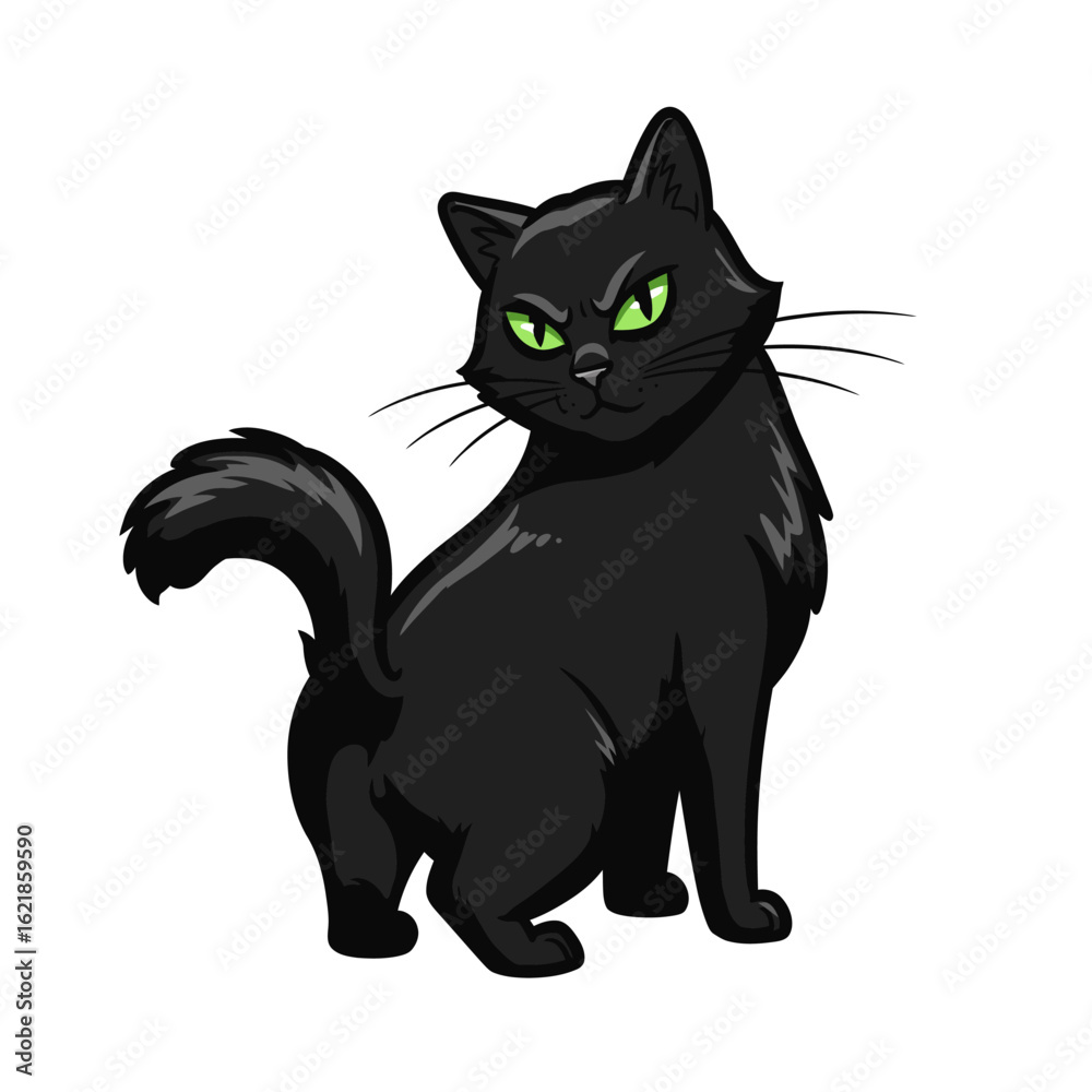 Fototapeta premium Sassy Black Cat Flicking Its Tail Cute Doodle Vector Illustration