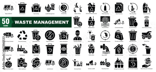  Waste management glyph icon set