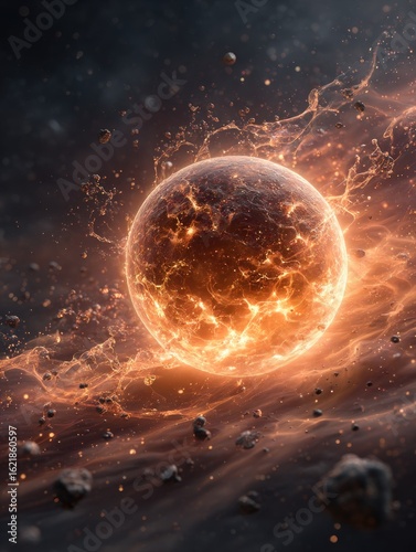 Fiery celestial body in space