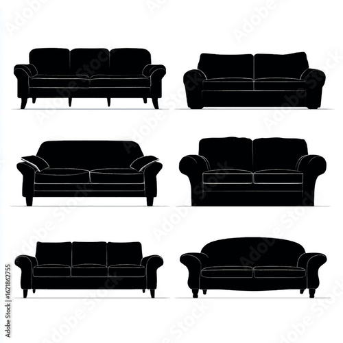 vector illustration of couch silhouette set, Black & White silhouette set