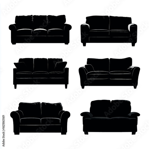 vector illustration of couch silhouette set, Black & White silhouette set