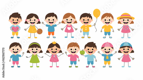 Cartoon Children with Books and Learning Accessories