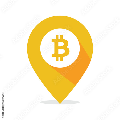 Golden Bitcoin Location Marker With White Circle And Orange Shadow cryptocurrency finance