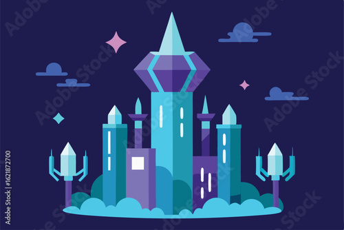 fantasy city powered by crystal energy and ai dron.eps
