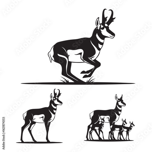 Set of 3 Pronghorn Silhouettes as a North American Mammal Set