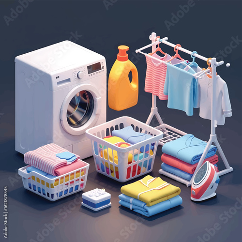 Household Laundry Essentials: 3D Rendered Collection for Clean Clothes