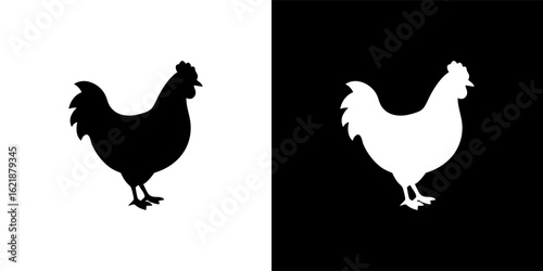 Two chicken silhouettes, one black on white, one white on black, presented side by side.