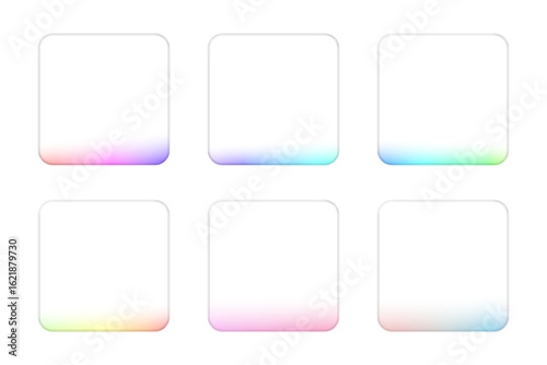 グラデーションの入った角丸正方形のぷっくりした硝子　フレーム　セット　png