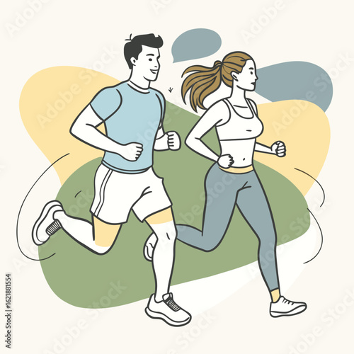 Active couple enjoying a morning jog together in a stylized artistic silhouette