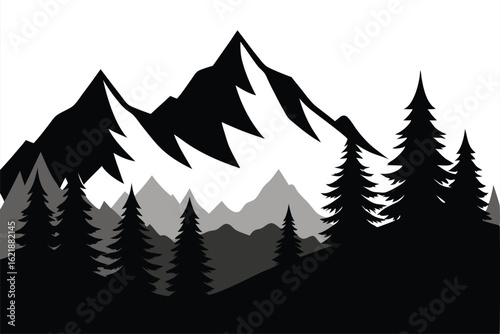 a black and white silhouette of a mountainous land (11).eps