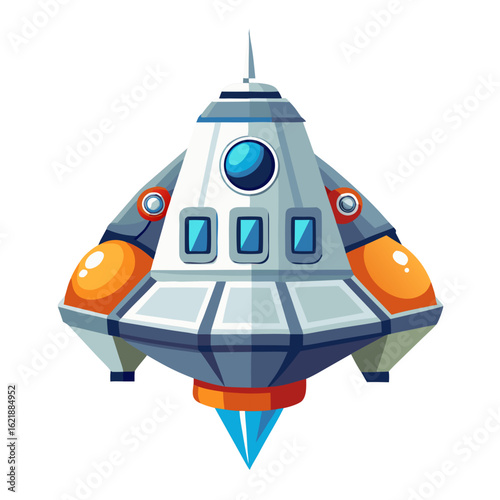a retro spaceship or UFO with a classic flying saucer design, no background vector file.