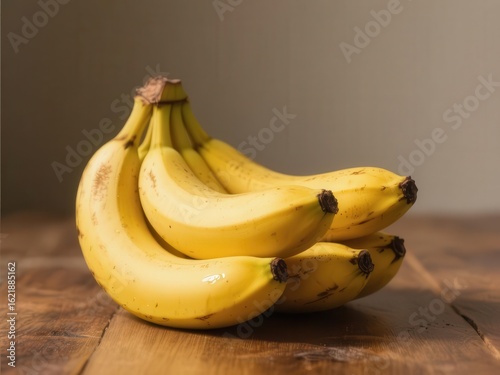 Close-up bunch of ripe yellow bananas on wooden table,  organic,  potassium