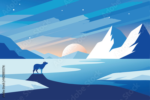 arctic wildlife in minimal winter landscape   .eps