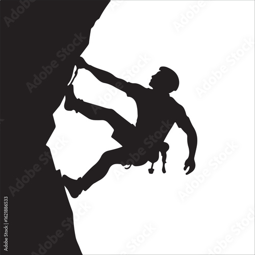 Silhouette of Rock Climber Reaching Grip – Athletic Vector Isolated on White