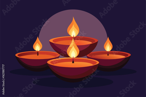 close up of glowing oil lamps arranged in a circusl (10).eps