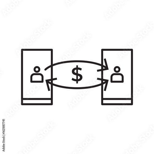 Peer-to-peer mobile money transfer icon in outline style. Ideal for fintech apps, digital wallets, e-payments, remittance, and modern financial transaction visuals.