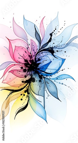 Delicate floral watercolor illustration in vibrant pastel colors on white background