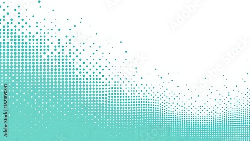 Abstract Teal Dot Pattern Fading Away into White Space Background