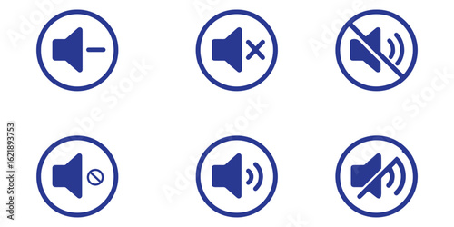 Set of Speaker Icons Featuring Mute, Unmute, and Volume Control Symbols for User Interface
