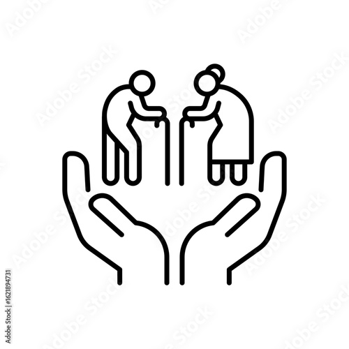Elder Care Icon, Senior Support, Home Help, Healthcare, Caregiver,, Thin Line