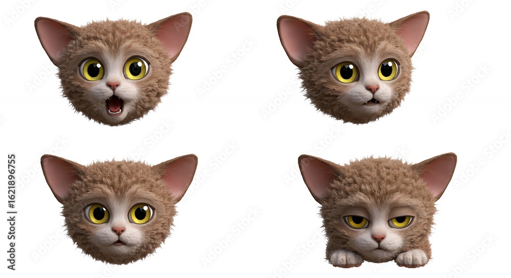 Fototapeta premium Digital cat faces with varying emotions