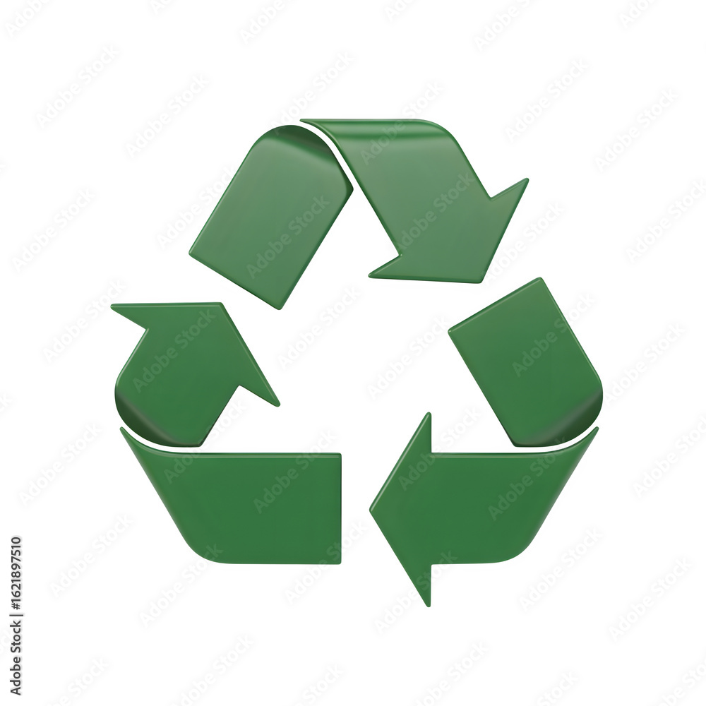Obraz premium Green recycling symbol rendered in three dimensions isolated on a transparent background arrows