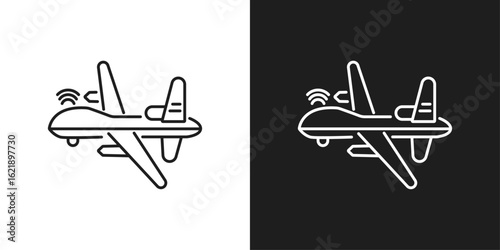 Combat drone icon. Combat drone icon sleek line drawing of military drone aircraft. Perfect for military related designs, technology articles, and infographic illustrations. Motion graphic
