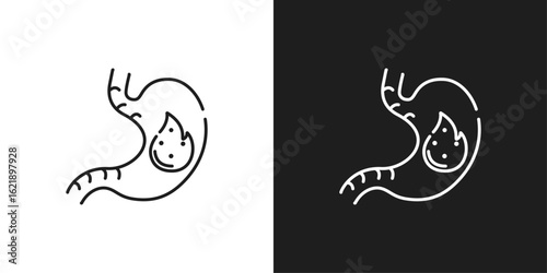 Heartburn line icon. Heartburn icon depicting a burning stomach with heartburn. Ideal for medical, health, digestive issues, and pharmaceutical visual representations.