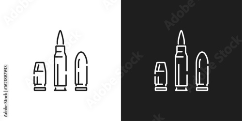 Caliber line icon. Bullets line icon. The caliber icon shows the three components of a bullet cartridge.
