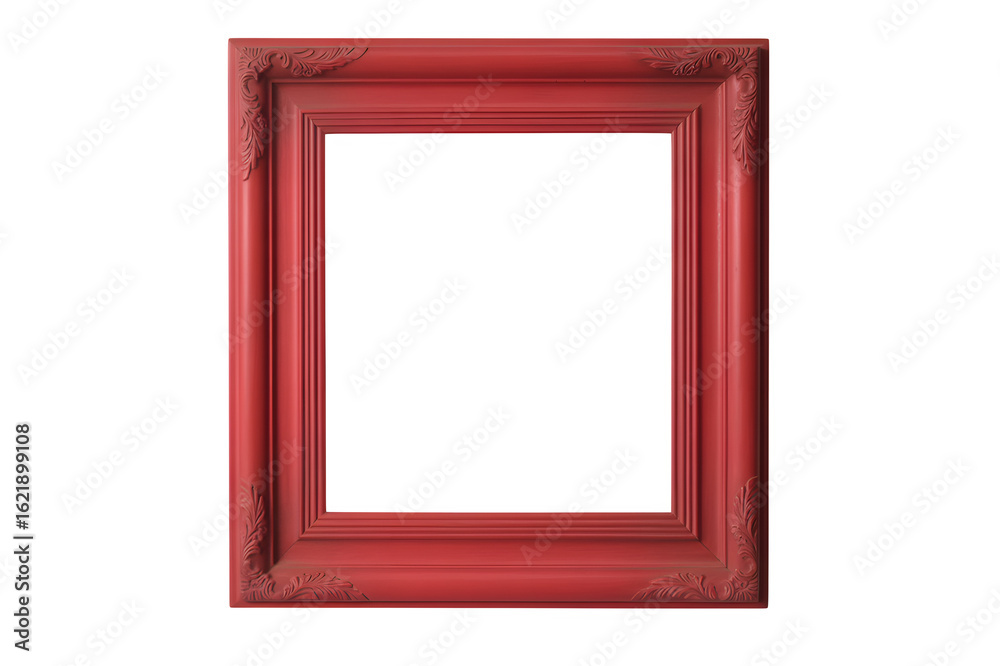 Fototapeta premium Ornate red picture frame with decorative corners isolated on a transparent background vintage