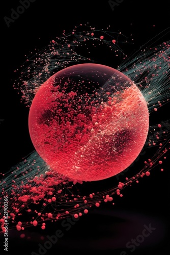 Red sphere in swirling space