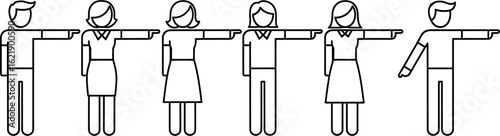 Vector illustration of a crowd of people pointing fingers, concept of accusation, direction, and conformity.