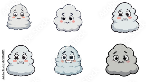 A set of white cloud shaped cartoons