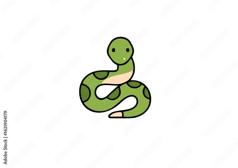 custom made wallpaper toronto digitalAdorable green snake cartoon character with spots, coiled in a friendly pose. A simple and cute reptile illustration isolated on a white background.