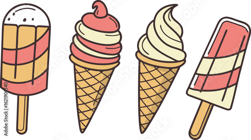 A vector set of five different ice cream treats