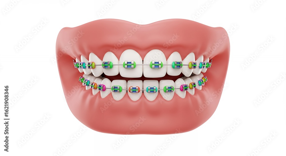 Fototapeta premium Colorful braces on healthy teeth