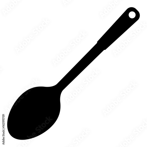 Big skimmer spoon black solid silhouette icon. Flat vector illustration isolated on white background.
