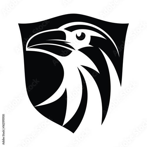 Raven in shield logo design Vector Template