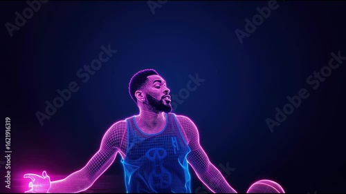 A concept video with a neon basketball player.
