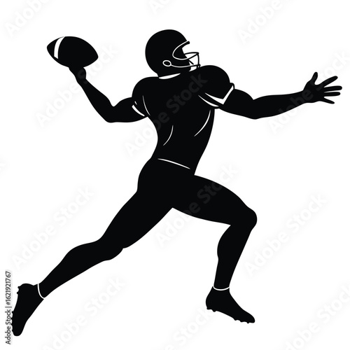 Black silhouette of football player throwing ball white