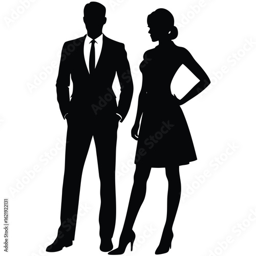 Confident man and woman silhouettes business formal