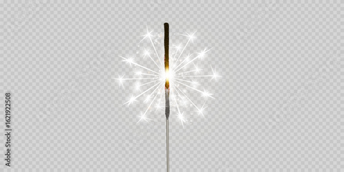 Festive Christmas sparkler set isolated on transparent background.
