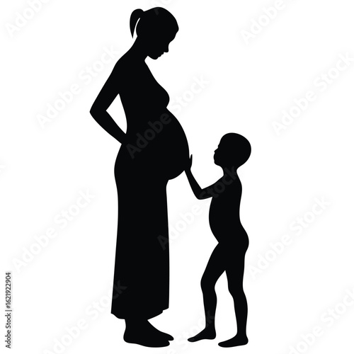 Mother and child silhouette pregnant belly
