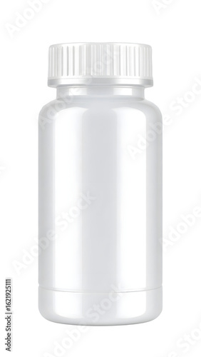 3D Render of Tall Ergonomic Vitamin Capsule Container with Curved Transparent Design

