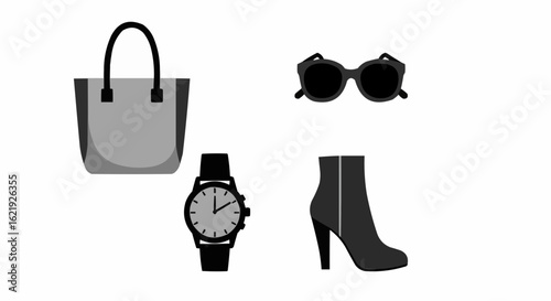 Fashion Accessories Illustration – Purse, Sunglasses, Watch & Heels
