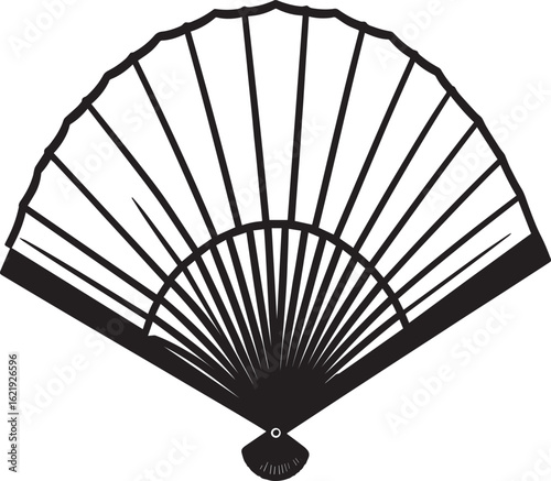 Traditional Hand Fan Silhouette in Black | Decorative Folding Fan Illustration Vector Format