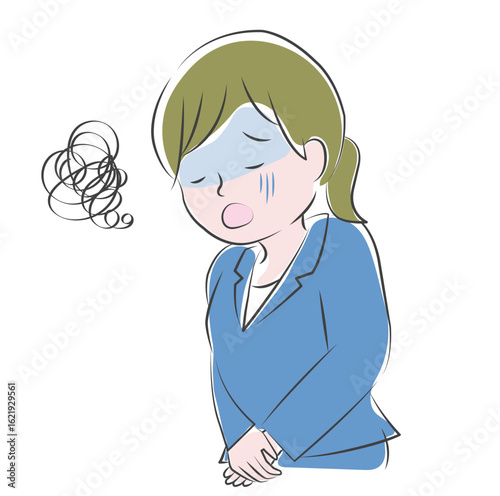 落ち込んで謝罪する若いスーツの女性