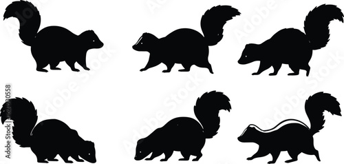 Animal silhouettes skunks wildlife design elements