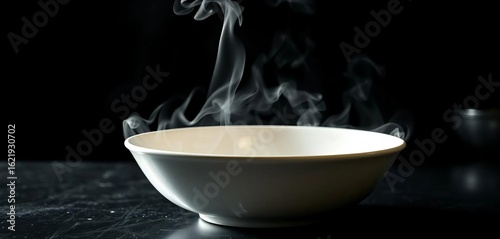 Wallpaper Mural Empty bowl, wispy steam, dark kitchen, surreal food, black background,  moody,  food Torontodigital.ca