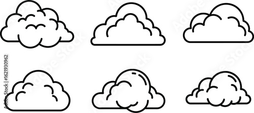 Set of four black and weather icons, featuring clouds, wind, rain, and sun, perfect for weather forecasts and climate illustrations